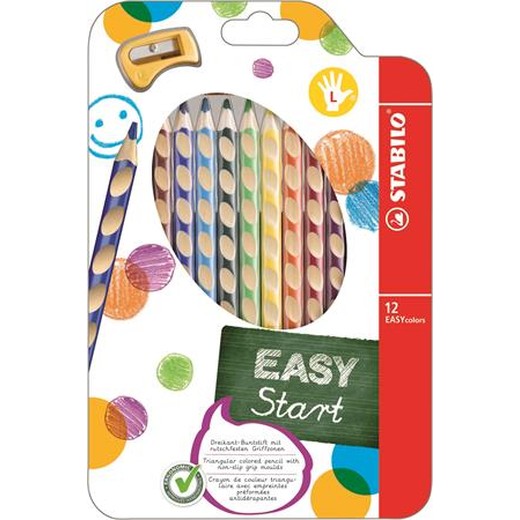Farebné ceruzky, trojhranný tvar, pre ľavákov, STABILO "EasyColours", 12 rôznych farieb