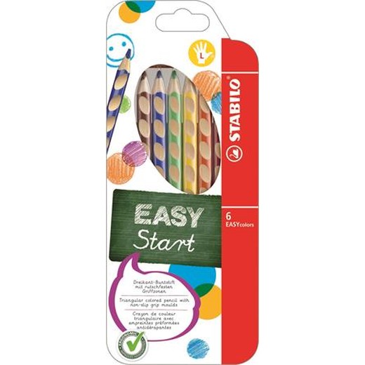 Farebné ceruzky, trojhranný tvar, pre ľavákov, STABILO "EasyColours", 6 rôznych farieb