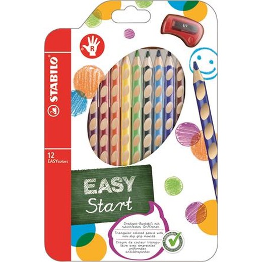 Farebné ceruzky, trojhranný tvar, pre pravákov, STABILO "EasyColours", 12 rôznych farieb