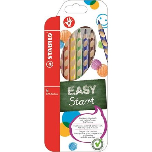 Farebné ceruzky, trojhranný tvar, pre pravákov, STABILO "EasyColours", 6 rôznych farieb