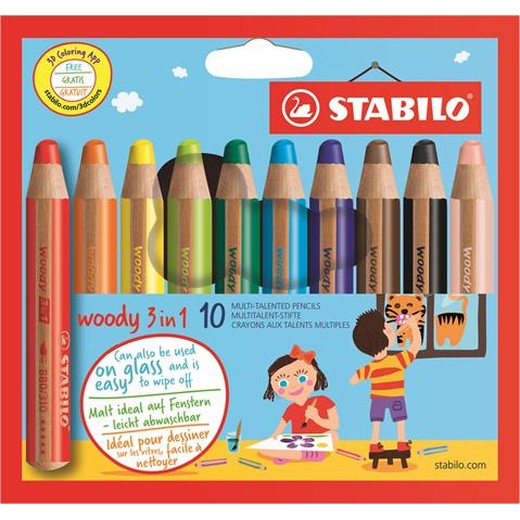 Farebná ceruzka, hrubá, STABILO "Woody", 10 rôznych farieb