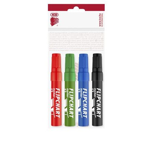 Popisovač na flipchartové tabule, sada, 1-4 mm, zrezaný hrot, ICO "Artip 12 ", 4 rôzne farby