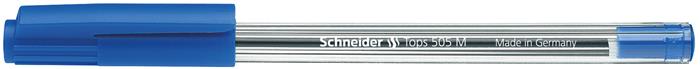 Guľôčkové pero, 0,5 mm, s vrchnákom, SCHNEIDER "Tops 505 M", modré