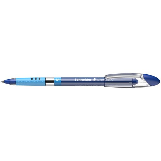 Guľôčkové pero, 0,5 mm, s vrchnákom, SCHNEIDER "Slider M", modré