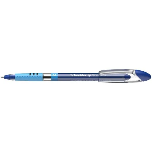 Guľôčkové pero, 0,5 mm, s vrchnákom, SCHNEIDER "Slider M", modré
