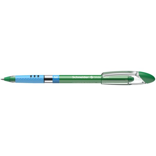 Guľôčkové pero, 0,5 mm, s vrchnákom, SCHNEIDER "Slider M", zelené