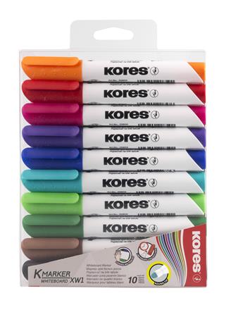 Popisovač na biele a flipchartové tabule, sada, 3 mm, kužeľový hrot, KORES "K-Marker XW1", 10 rôznych farieb