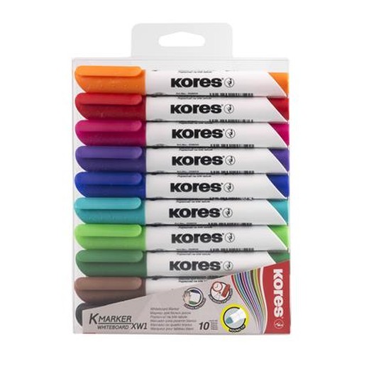 Popisovač na biele a flipchartové tabule, sada, 3 mm, kužeľový hrot, KORES "K-Marker XW1", 10 rôznych farieb
