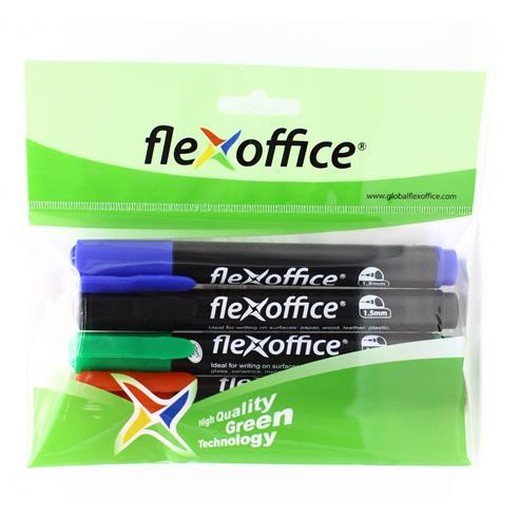 Permanentný popisovač, sada, 1,5 mm, kužeľový, FLEXOFFICE "PM03", 4 rôzne farby