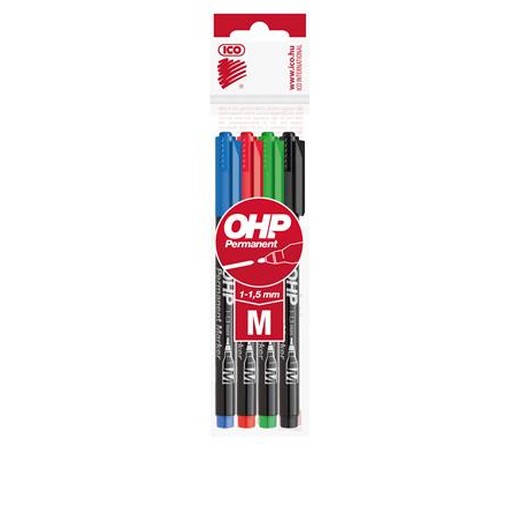 Permanentný popisovač, sada, OHP, 1-1,5 mm, M, ICO, 4 rôzne farby