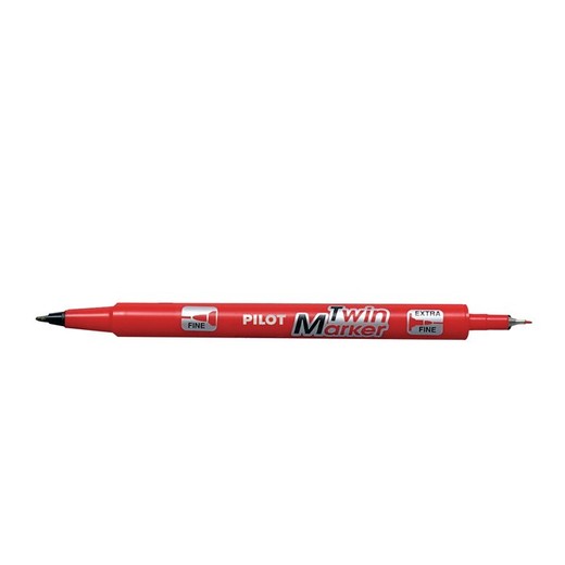 Permanentný popisovač, 0,8/2 mm, obojstranný, PILOT "Twin", červený