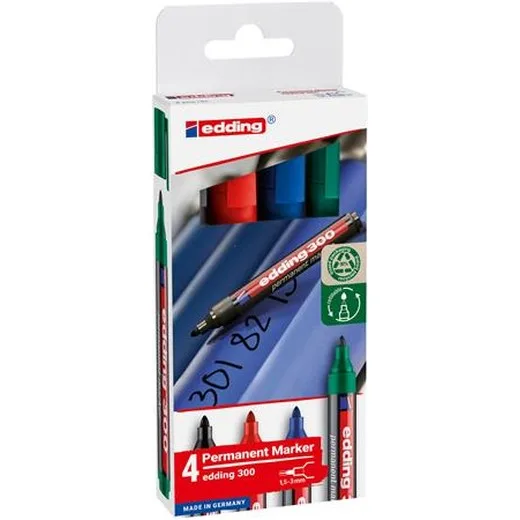 Permanentný popisovač, sada, 1,5-3 mm, kužeľový, EDDING "300", 4 rôzne farby