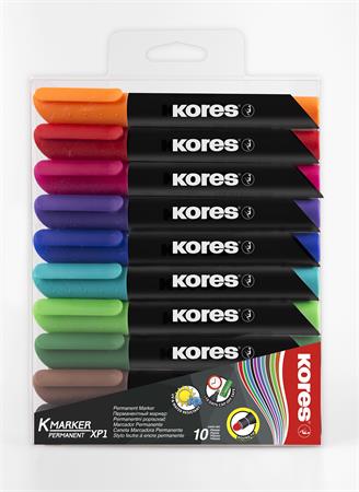 Permanentný popisovač, 3 mm, kužeľový hrot, KORES "K-Marker XP1", 10 rôznych farieb
