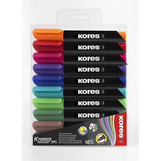 Permanentný popisovač, 3 mm, kužeľový hrot, KORES "K-Marker XP1", 10 rôznych farieb