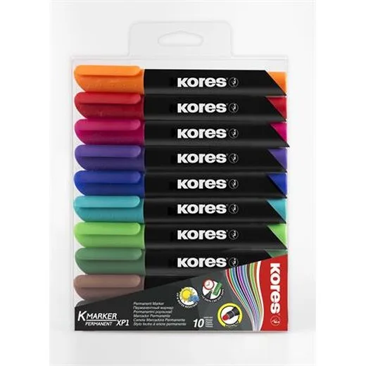 Permanentný popisovač, 3 mm, kužeľový hrot, KORES "K-Marker XP1", 10 rôznych farieb