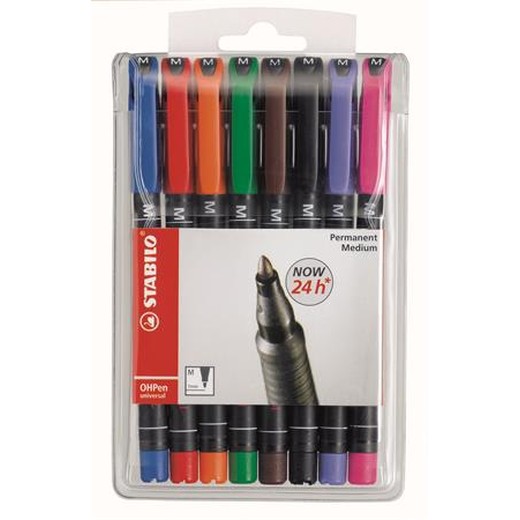 Permanentný popisovač, 1 mm, STABILO "OHPen M", 8 rôznych farieb