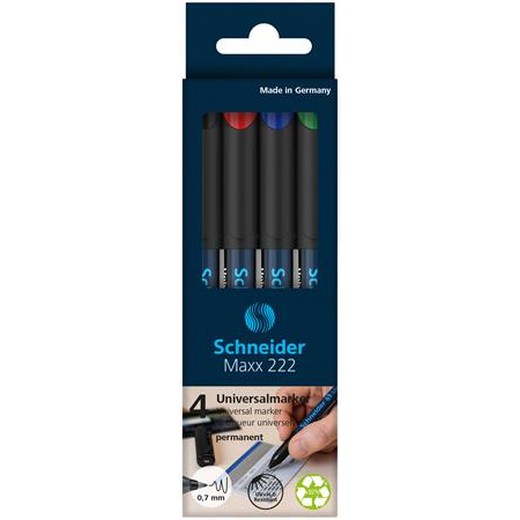 Permanentný popisovač, OHP, 0,7 mm, SCHNEIDER "Maxx 222 F", 4 rôzne farby