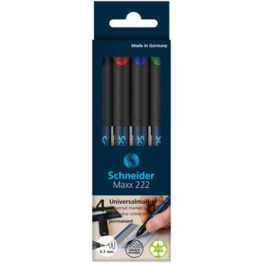 Permanentný popisovač, OHP, 0,7 mm, SCHNEIDER "Maxx 222 F", 4 rôzne farby