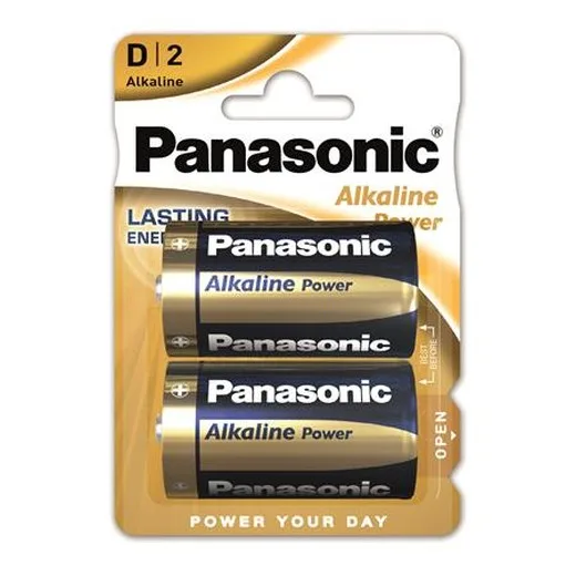 Batéria, D, veľkokapcitná, 2 ks, PANASONIC "Alkaline power"