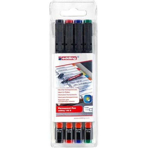 Permanentný popisovač, sada, OHP, 0,3 mm, EDDING "140 S", 4 rôzne farby
