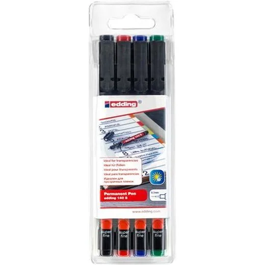 Permanentný popisovač, sada, OHP, 0,3 mm, EDDING "140 S", 4 rôzne farby