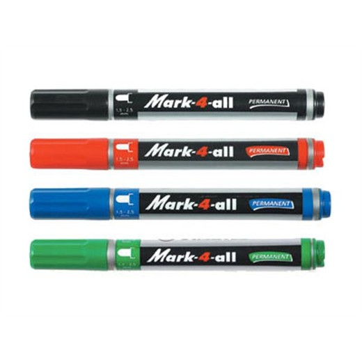 Permanentný popisovač, 1,5-2,5 mm, kužeľový hrot, STABILO "Mark-4-all", červený