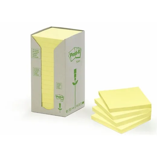 Samolepiaci bloček, 76x76 mm, 16x100 listov, ekologický, 3M POSTIT, žltý
