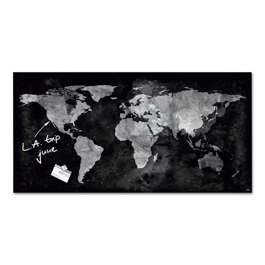 Magnetická sklenená tabuľa, Mapa sveta, 46x91 cm, SIGEL "Artverum® ", čierna