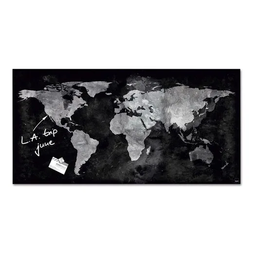Magnetická sklenená tabuľa, Mapa sveta, 46x91 cm, SIGEL "Artverum® ", čierna