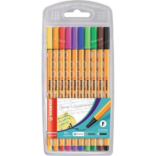Liner, sada, 0,4 mm, STABILO "Point 88", 10 rôznych farieb