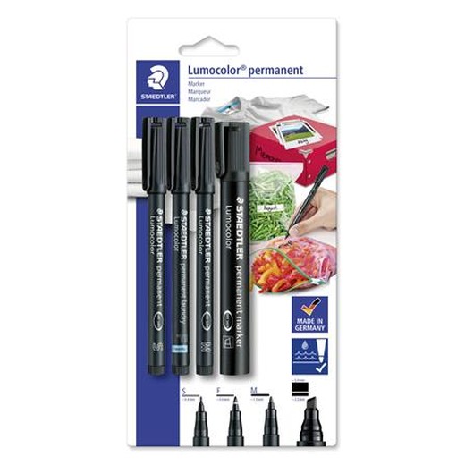 Permanentný popisovač, sada, STAEDTLER "Lumocolor 60" 4 rôzne hrúbky, čierna