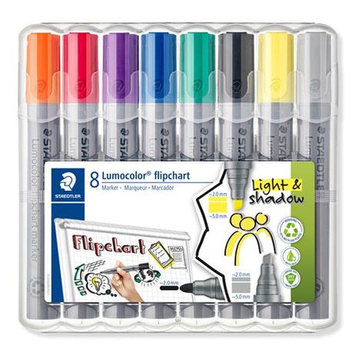 Popisovač na flipchart, mix sada, 2/2-5 mm, STAEDTLER "Lumocolor 356", 8 rôznych farieb