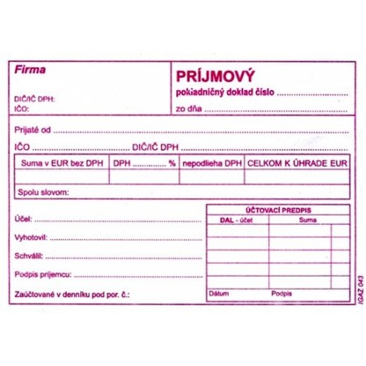 Príjmový pokladničný doklad A6 obyčajný s DPH