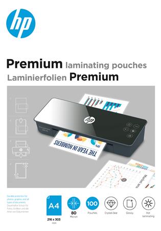 Laminovacia fólia, 80 mikrónov, A4, lesklá, 100 ks, HP "Premium"