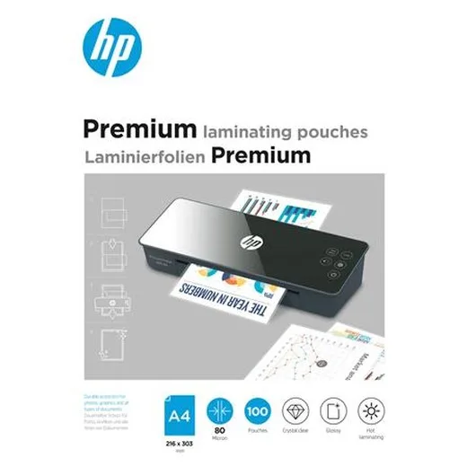 Laminovacia fólia, 80 mikrónov, A4, lesklá, 100 ks, HP "Premium"
