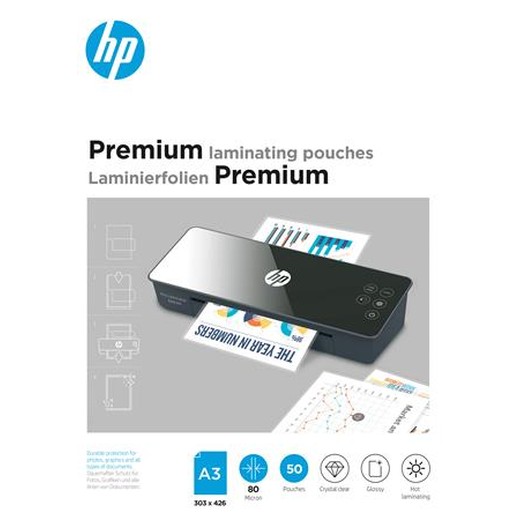 Laminovacia fólia, 80 mikrónov, A3, lesklá, 50 ks, HP "Premium"
