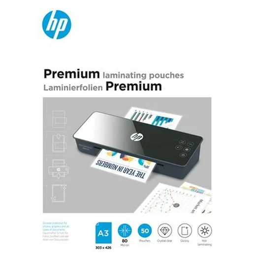 Laminovacia fólia, 80 mikrónov, A3, lesklá, 50 ks, HP "Premium"