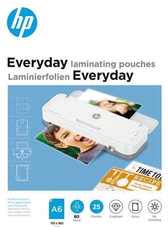 Laminovacia fólia, 80 mikrónovv, A6, lesklá, 25 ks, HP "Everyday"