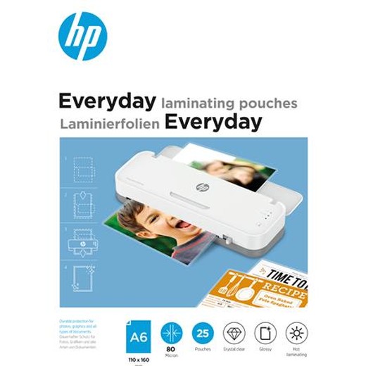Laminovacia fólia, 80 mikrónovv, A6, lesklá, 25 ks, HP "Everyday"