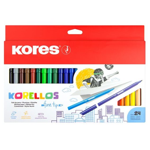 Fixky, sada, vyprateľné, KORES "Korellos", 24 rôznych farieb