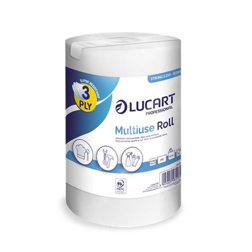 Papierové utierky, v kotúči, univerzálne, vnútorné dávkovanie, 3-vrstvové, LUCART "Multiuse Strong 3.250"