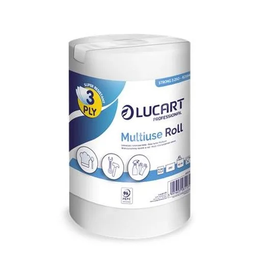 Papierové utierky, v kotúči, univerzálne, vnútorné dávkovanie, 3-vrstvové, LUCART "Multiuse Strong 3.250"
