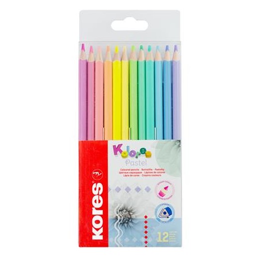 Farebné ceruzky, sada, trojhranné, KORES "Kolores Pastel", 12 pastelových farieb