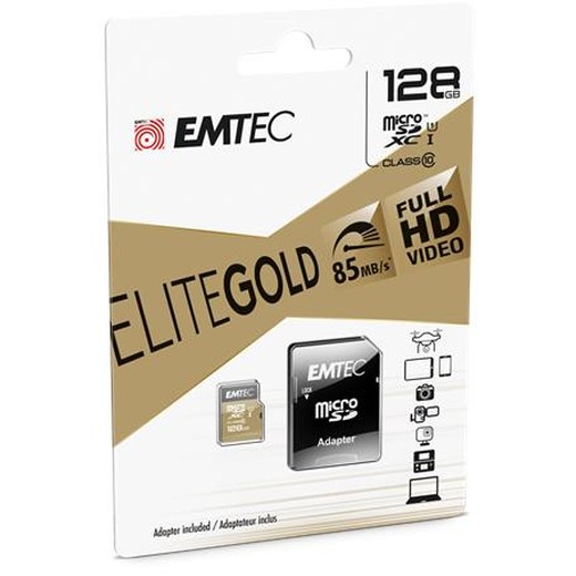 Pamäťová karta, microSDXC, 128GB, UHS-I/U1, 85/20 MB/s, adaptér, EMTEC "Elite Gold"