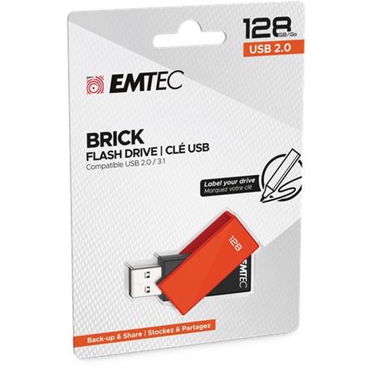 USB kľúč, 128GB, USB 2.0, EMTEC "C350 Brick", oranžová
