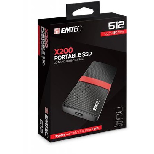 SSD (vonkajšia pamäť), 512GB, USB 3.2, 420/450 MB/s, EMTEC "X200"