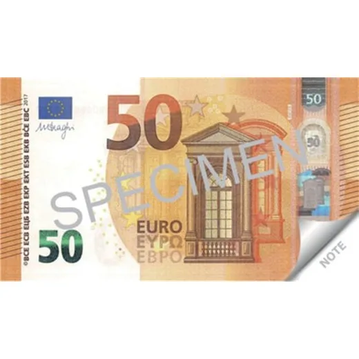 Poznámkový blok, 70 listov, 104x57 mm, PANTA PLAST "50 Euro"
