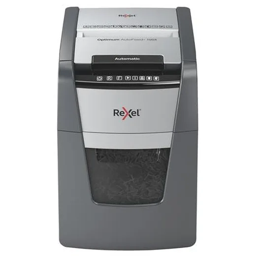 Skartovací stroj, konfety, 100 listov, REXEL "Optimum AutoFeed+ 100X"