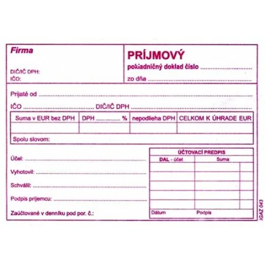 Príjmový pokladničný doklad A6 samoprepis s DPH