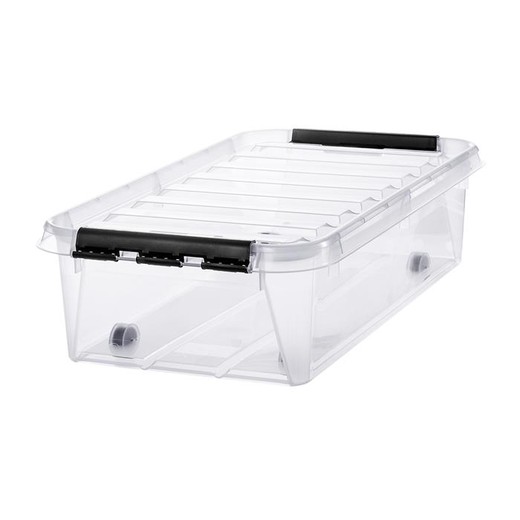 Úložný box, plastový, 31 l, čierne úchytky a kolieska, SMARTSTORE "Classic 35", priehľadný